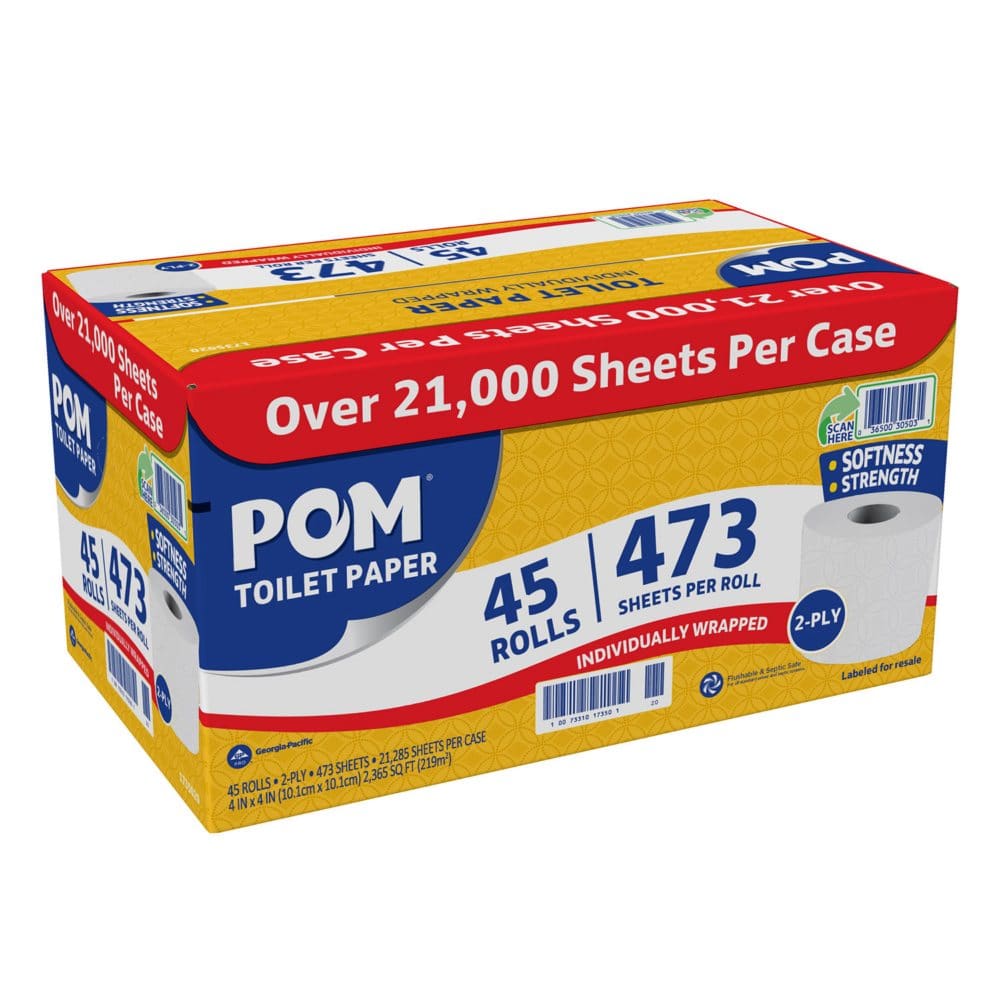 POM Bath Tissue Septic Safe 2-Ply White (473 sheets/roll 45 rolls) - Paper & Plastic - POM Bath