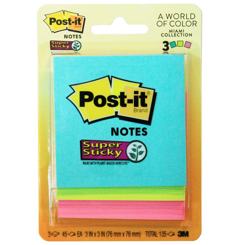 Post-It Ss Notes 3X3 3 Pads 45 Shts/Pad Miami Collection (Pack of 12) - Post It & Self-Stick Notes - 3M Company