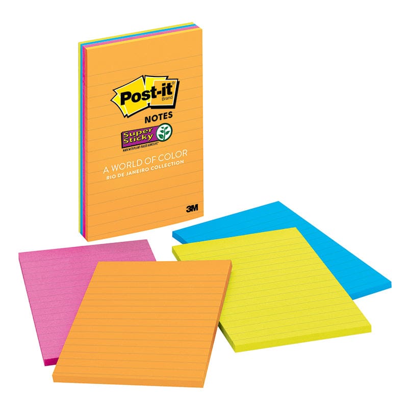 Post-It Ss Notes 4X6 Lined 4 Pads 45 Shts/Pad Janeiro Collection (Pack of 6) - Post It & Self-Stick Notes - 3M Company