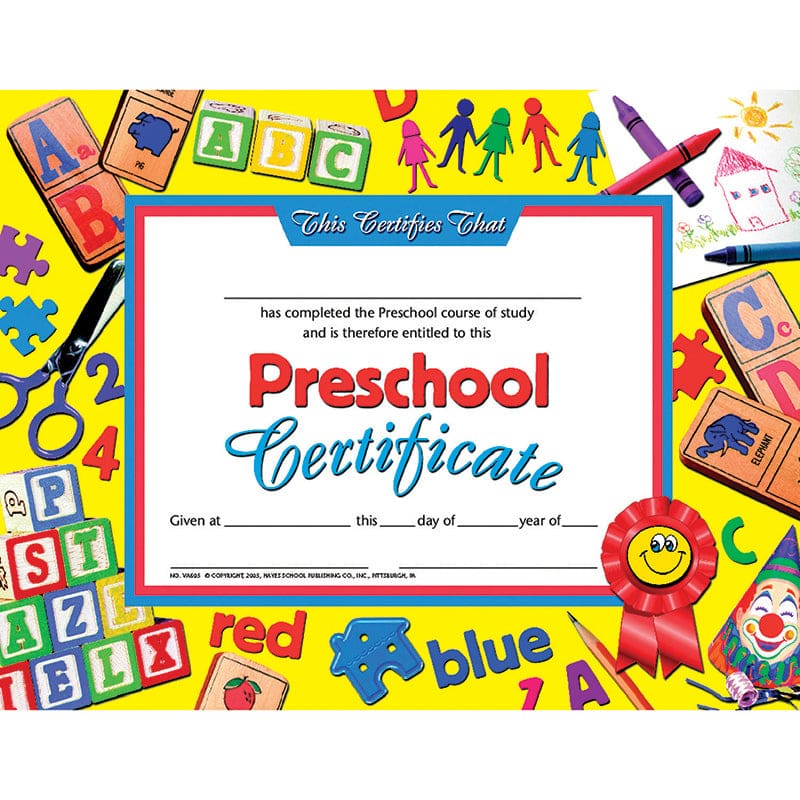 Preschool Certificate 30Pk Yellow Background (Pack of 8) - Certificates - Flipside