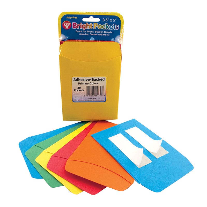 Pressure Sensitive Pockets 30Pk Primary Colors (Pack of 3) - Library Cards - Hygloss Products Inc.