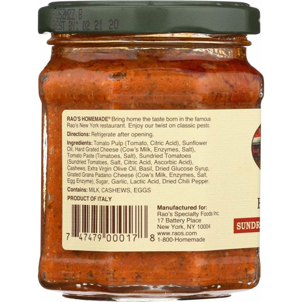 RAOS Grocery > Pantry > Pasta and Sauces RAOS: Sun Dried Tomato Pesto, 6.7 oz