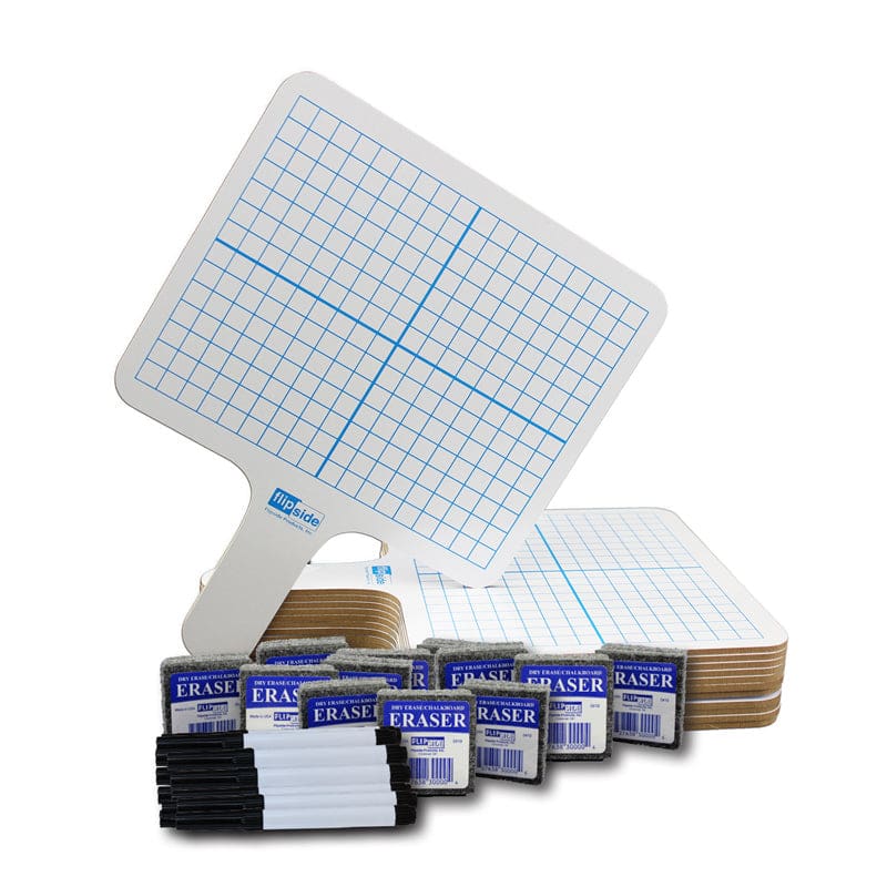 Rectangle Graph 2 Side Paddle 12/Pk Dry Erase with Pens Erasers - Dry Erase Boards - Flipside