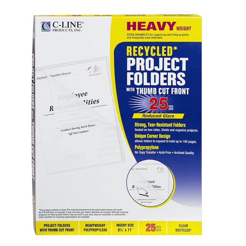 Recycled Project Folders 25/Box Clear (Pack of 6) - Sheet Protectors - C-Line Products Inc