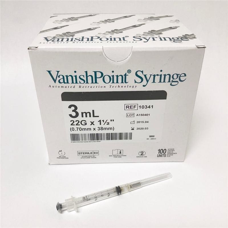 Retractable Technologies Syringe Safety 3Cc 22G X 1 1/2In Vp Box of 100 - Needles and Syringes >> Syringes with Needles - Retractable