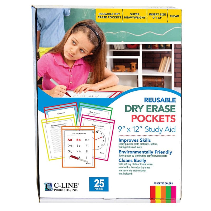 Reusable Dry Erase Pockets 25/Box - Dry Erase Sheets - C-Line Products Inc