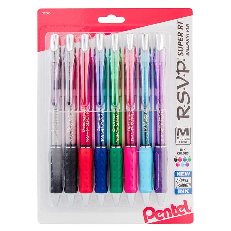 Rsvp Super Rt Bllpoint Pen Asst 8Pk Retractable (Pack of 3) - Pens - Pentel Of America