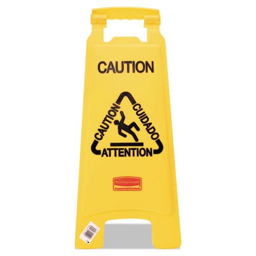 Rubbermaid Commercial Multilingual caution Floor Sign 11 X 12 X 25 Bright Yellow - Janitorial & Sanitation - Rubbermaid® Commercial