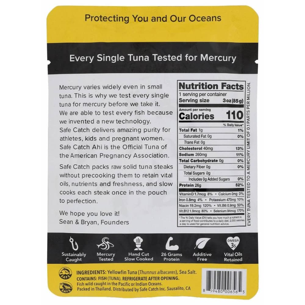 SAFECATCH Grocery > Meal Ingredients > Fish Food Safecatch: Wild Ahi Yellowfin Tuna Pouch, 3 oz