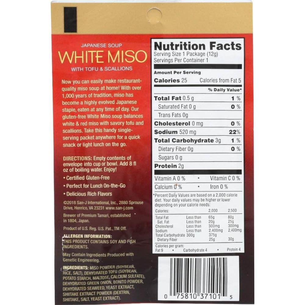 SAN J San J Gluten Free White Miso Soup, 0.42 Oz