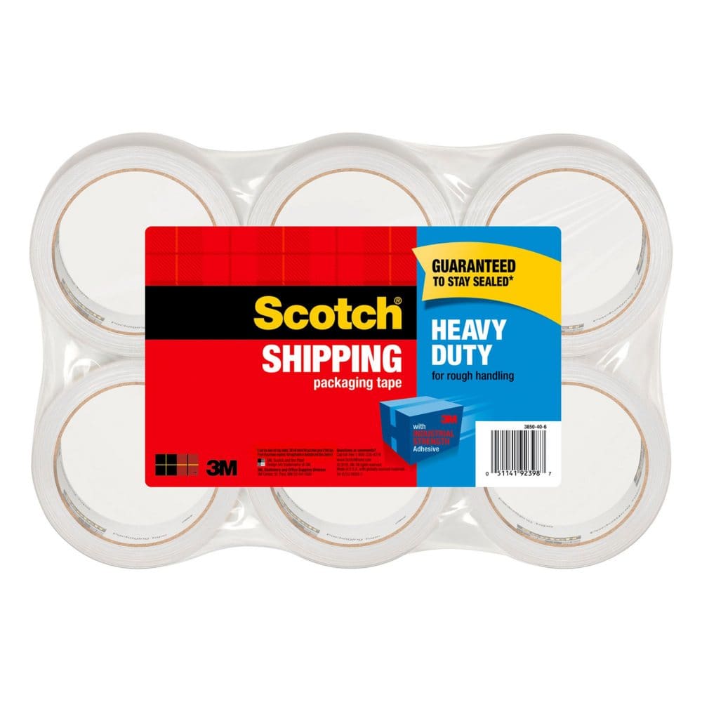 Scotch Heavy Duty Shipping Packaging Tape 1.88 x 60.15 yd 6-Pack - First Day of School Essentials - Scotch