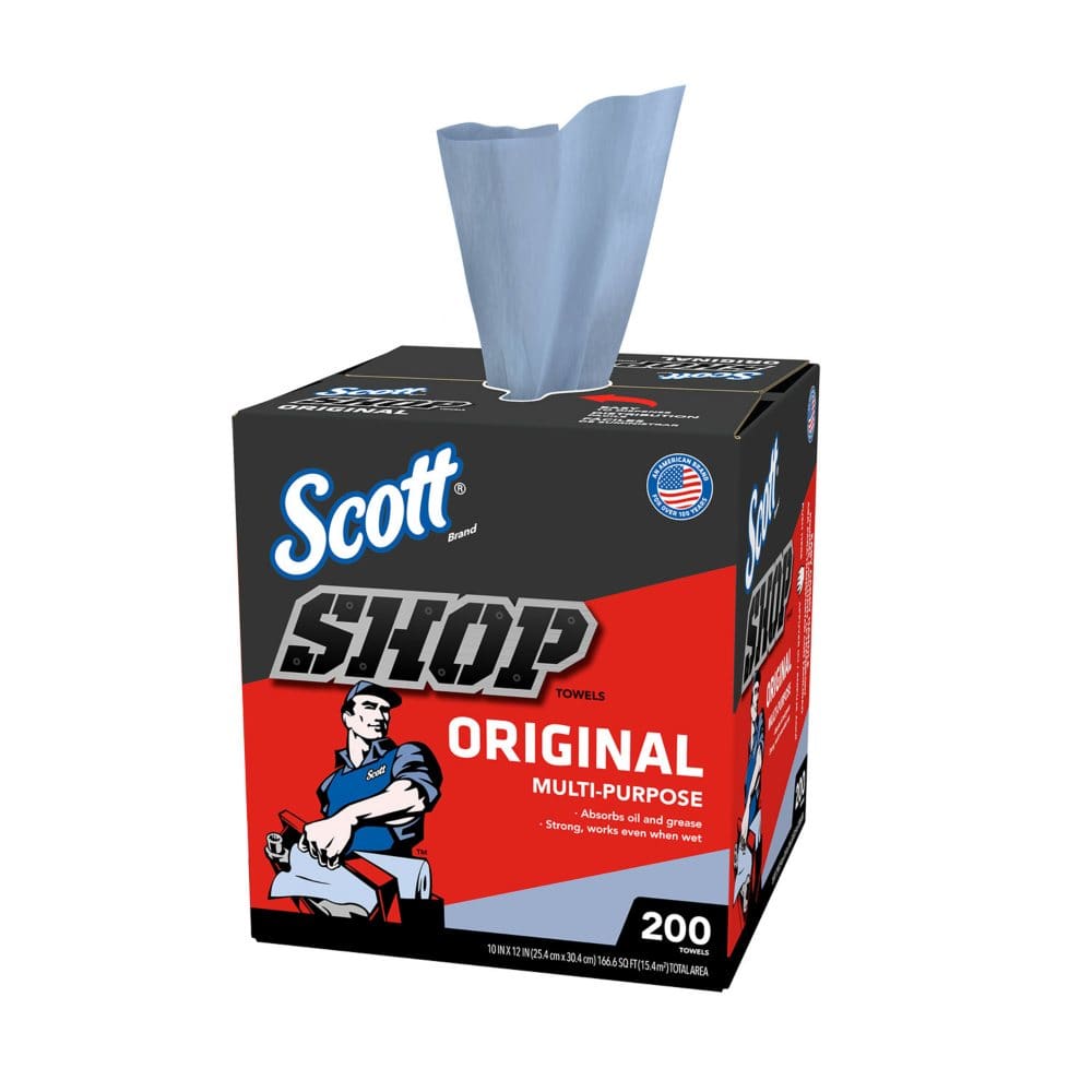 Scott Shop Towels Original Pop-Up Dispenser Box (200 Sheets/Box) - Commercial Cleaning Disposables - Scott Shop