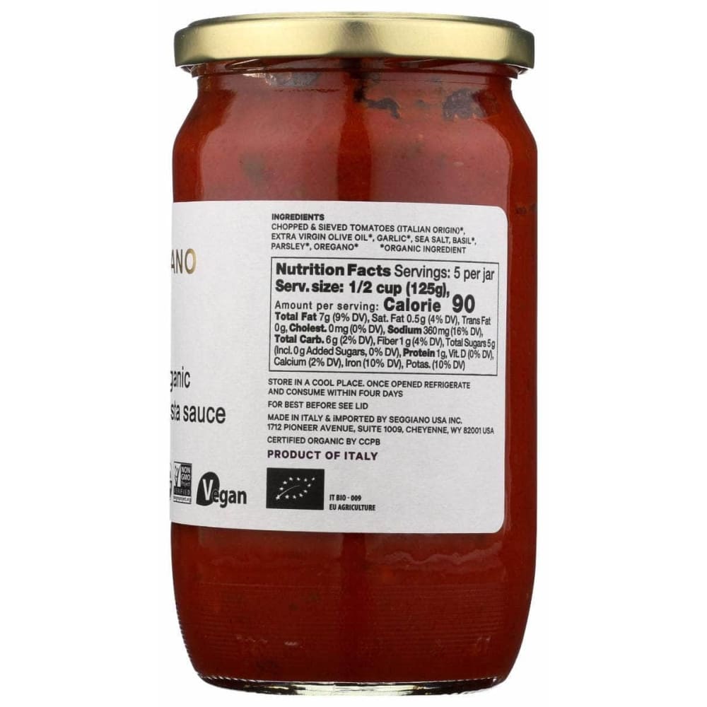 SEGGIANO Grocery > Pantry > Pasta and Sauces SEGGIANO: Sauce Pasta Marinara Org, 24 oz