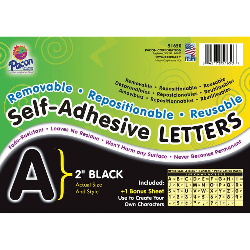 Self Adhesive Letter 2In Black (Pack of 3) - Letters - Dixon Ticonderoga Co - Pacon