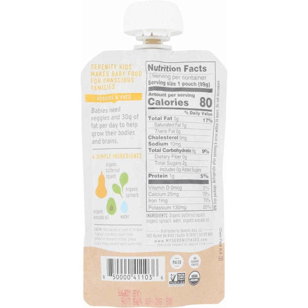 Serenity Kids Serenity Kids Food Baby Butternut Squash Spinach Organic, 3.5 oz