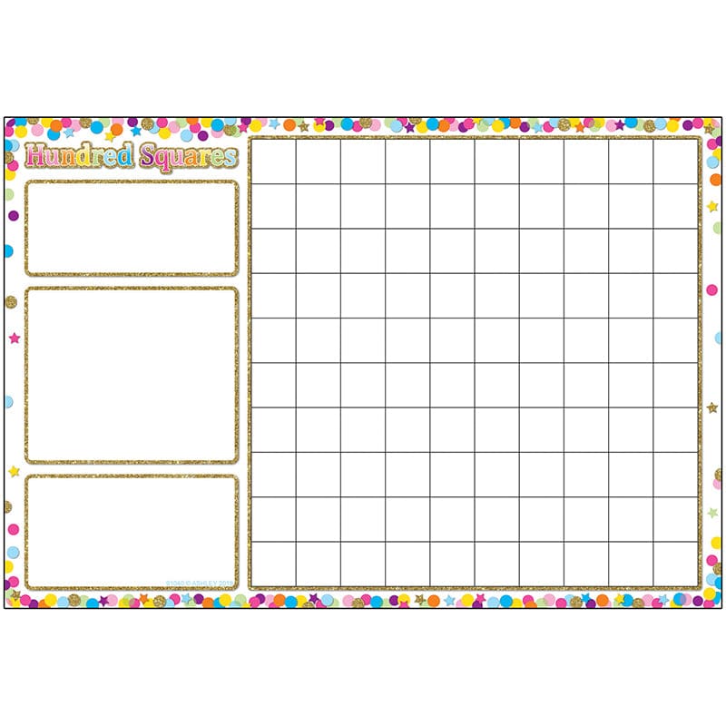 Smart Confetti Hundred Squares Chrt Dry-Erase Surface (Pack of 12) - Math - Ashley Productions