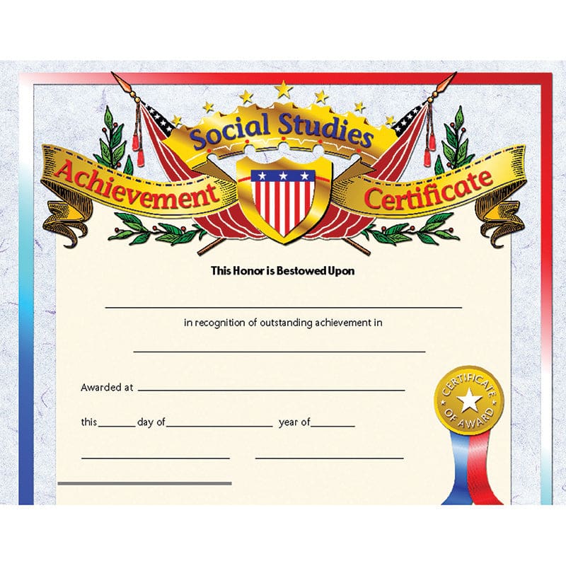 Social Studies Achievement 30Pk Certificates 8.5 X 11 Inkjet Laser (Pack of 8) - Social Studies - Flipside