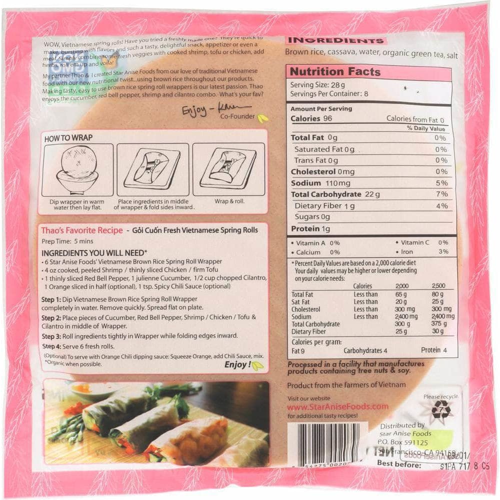 Star Anise Foods Star Anise Foods Vietnamese Brown Rice Spring Roll Wrapper, 8 Oz