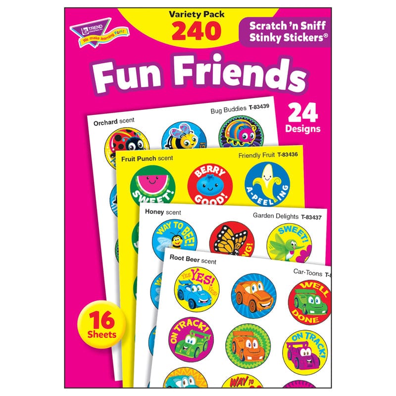 Stinky Stickr Variety Pk Fun Friend Scratch N Sniff (Pack of 6) - Stickers - Trend Enterprises Inc.