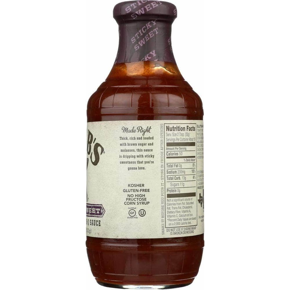 Stubbs Stubb's All-Natural Bar-B-Q Sauce Sticky Sweet, 18 Oz