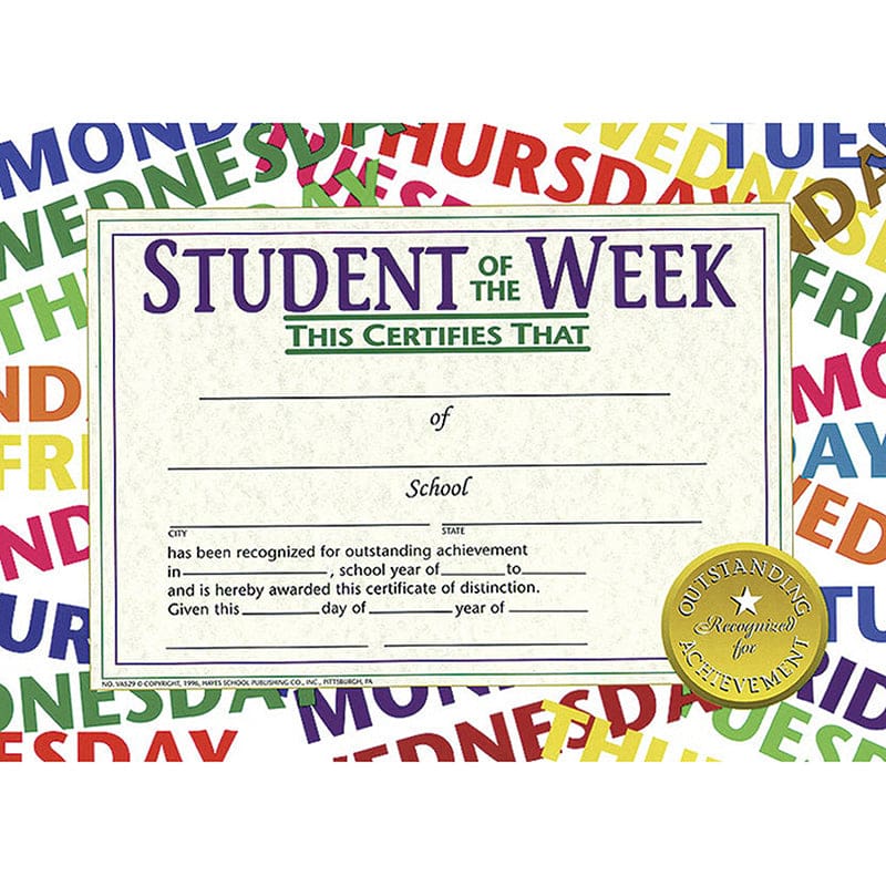 Student Of The Week 30/Pk 8.5 X 11 Certificates (Pack of 8) - Certificates - Flipside