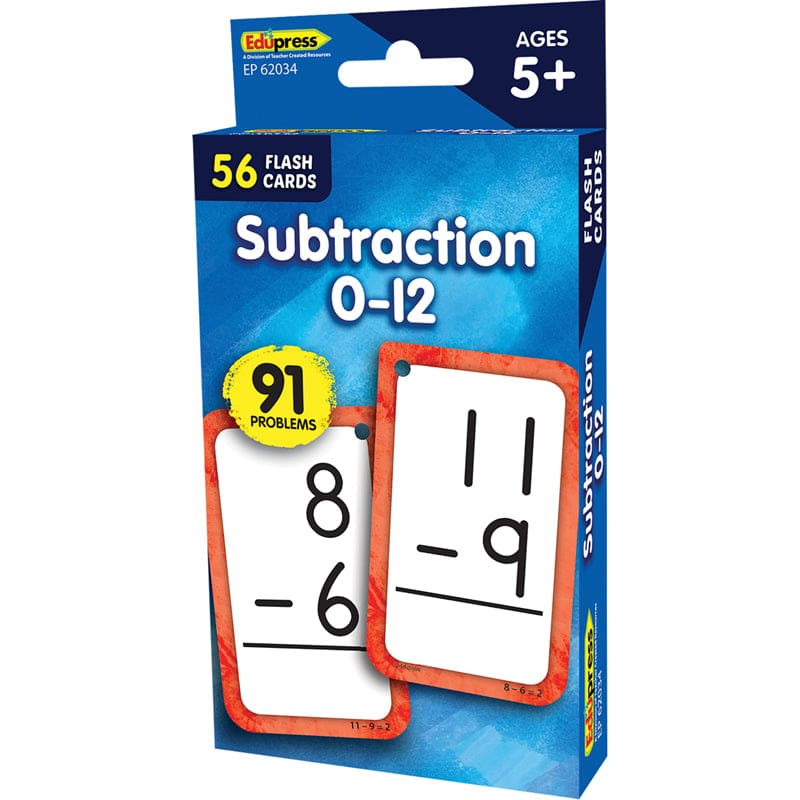 Subtraction 0-12 Flash Cards (Pack of 10) - Flash Cards - Teacher Created Resources