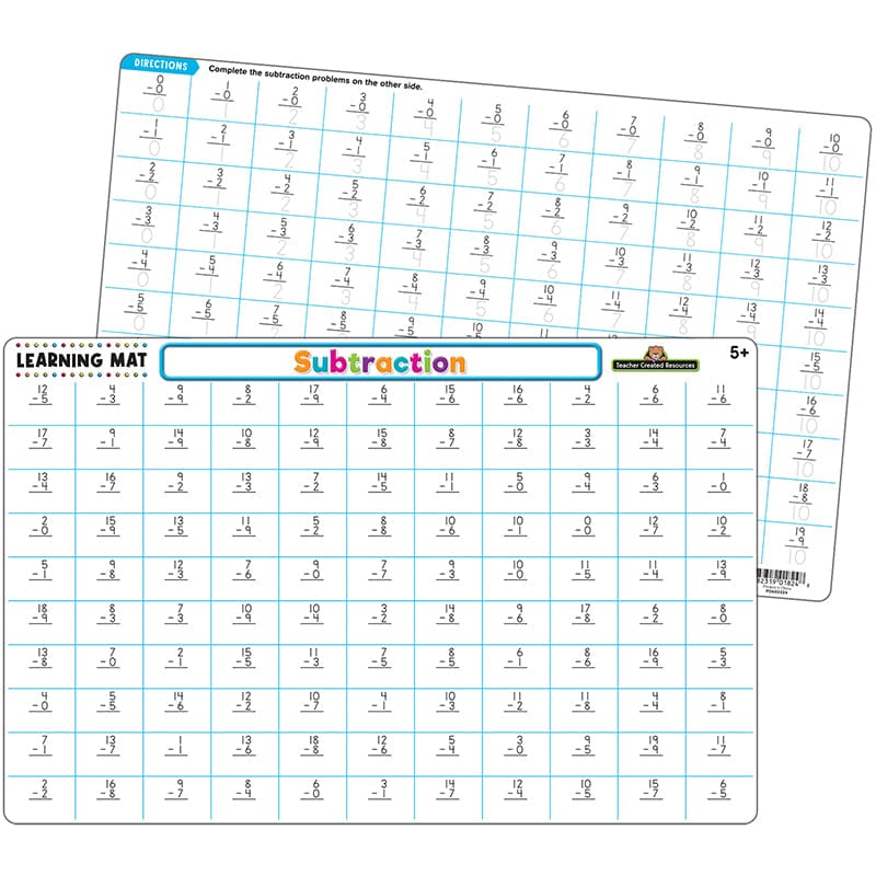 Subtraction Learning Mat (Pack of 12) - Mats - Teacher Created Resources