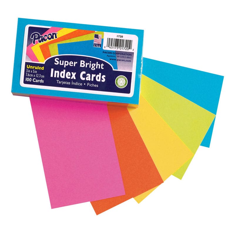 Super Bright Index Cards 3X5 Unrule (Pack of 10) - Index Cards - Dixon Ticonderoga Co - Pacon