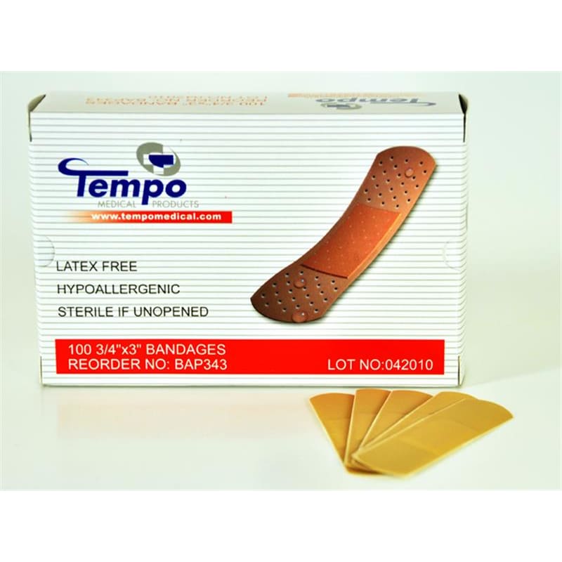 Tempo Medical Bandaid Plastic 3/4In X 3In Box of 100 (Pack of 6) - Wound Care >> Basic Wound Care >> Bandage - Tempo Medical