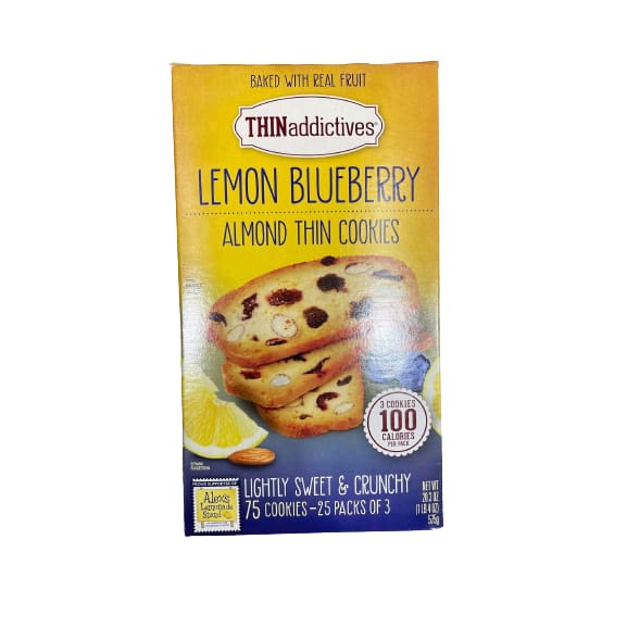 Thinaddictives Lemon Blueberry Almond Thin Cookies lightly sweet & crunchy 75 cookies - Thinaddictives