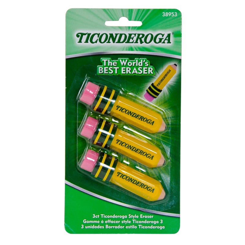 Ticonderoga 3Pk Pencil Shaped Erasers (Pack of 12) - Erasers - Dixon Ticonderoga Company