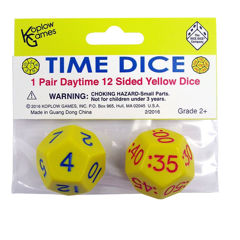 Time Dice Yellow Daytime Set Of 2 (Pack of 8) - Dice - Koplow Games Inc.