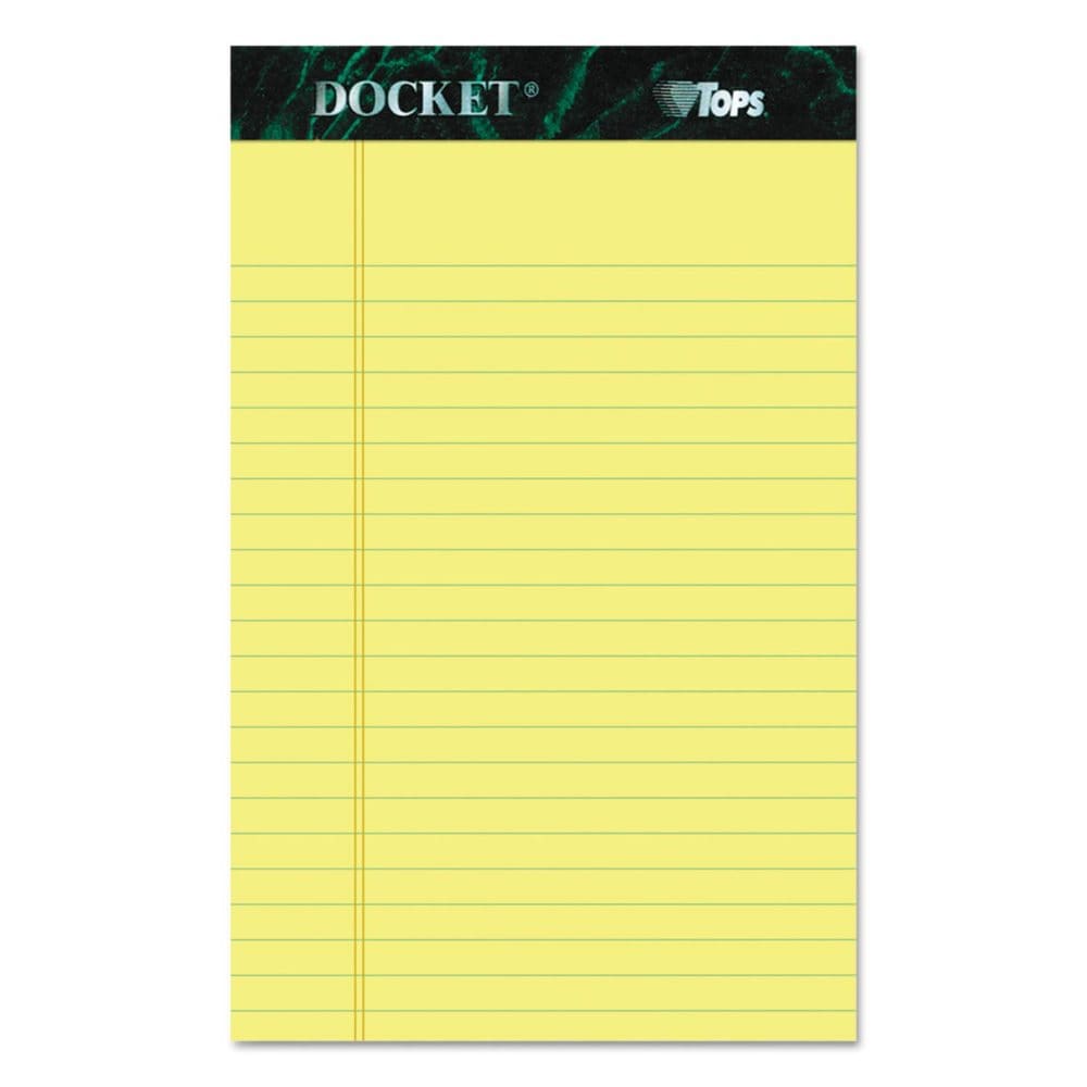 TOPS - Docket Ruled Perforated Pad -Jr. Legal Ruling - 5 x 8 -Canary - 12 50-Sheet Pads/Pack - Writing Pads & Notebooks - TOPS