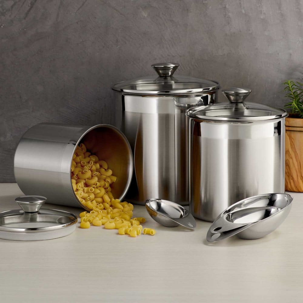 Tramontina 6 Pc Stainless Steel Covered Canister Set with Measuring Scoops - Food Storage & Kitchen Organization - Tramontina