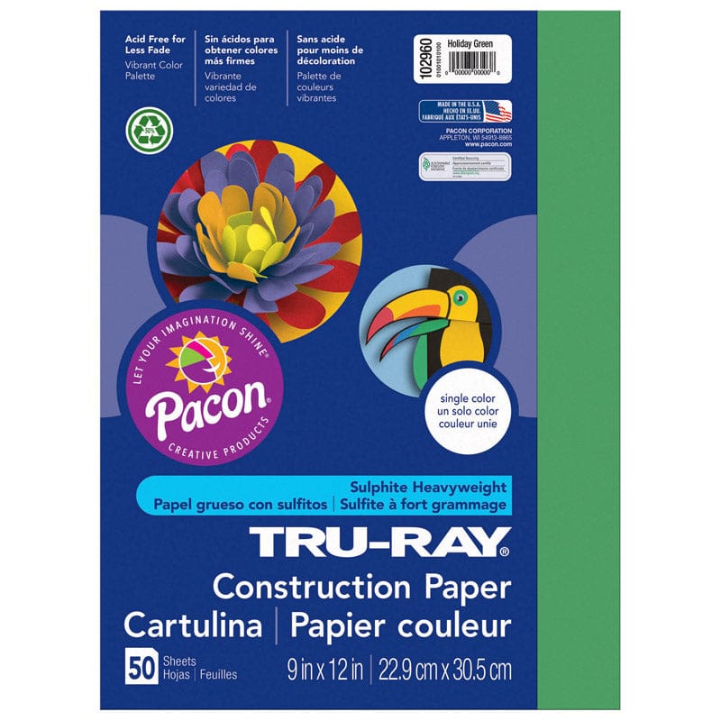 Tru Ray 9 X 12 Holiday Green 50 Sht Construction Paper (Pack of 10) - Construction Paper - Dixon Ticonderoga Co - Pacon