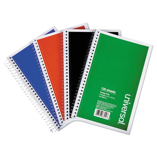 Universal Wirebound Notebook 3 Subject Medium/college Rule Assorted Covers 9.5 X 6 120 Sheets 4/pack - School Supplies - Universal®