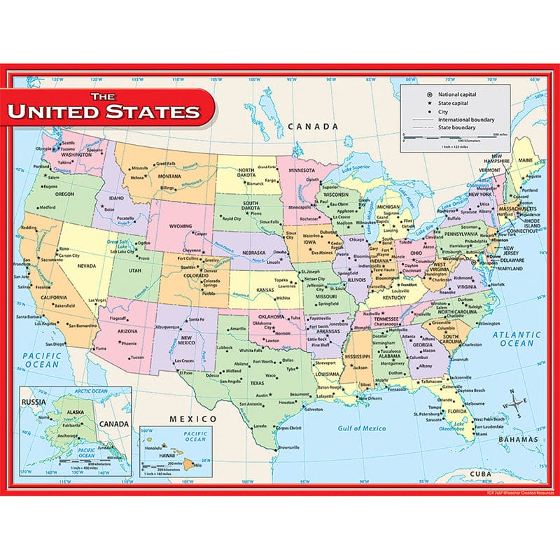 Us Map Chart 17X22 (Pack of 12) - Maps & Map Skills - Teacher Created Resources