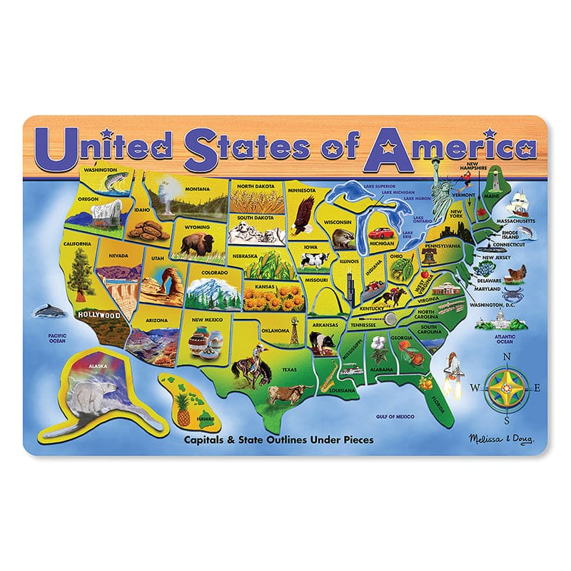 Usa Map Wooden Puzzle 16X12 45 Pcs (Pack of 2) - Wooden Puzzles - Melissa & Doug