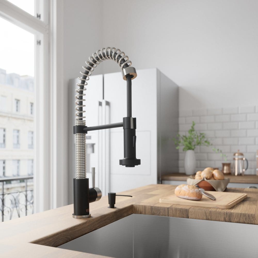 VIGO Edison Pull-Down Spray Kitchen Faucet (Stainless Steel/Matte Black) - Kitchen - VIGO