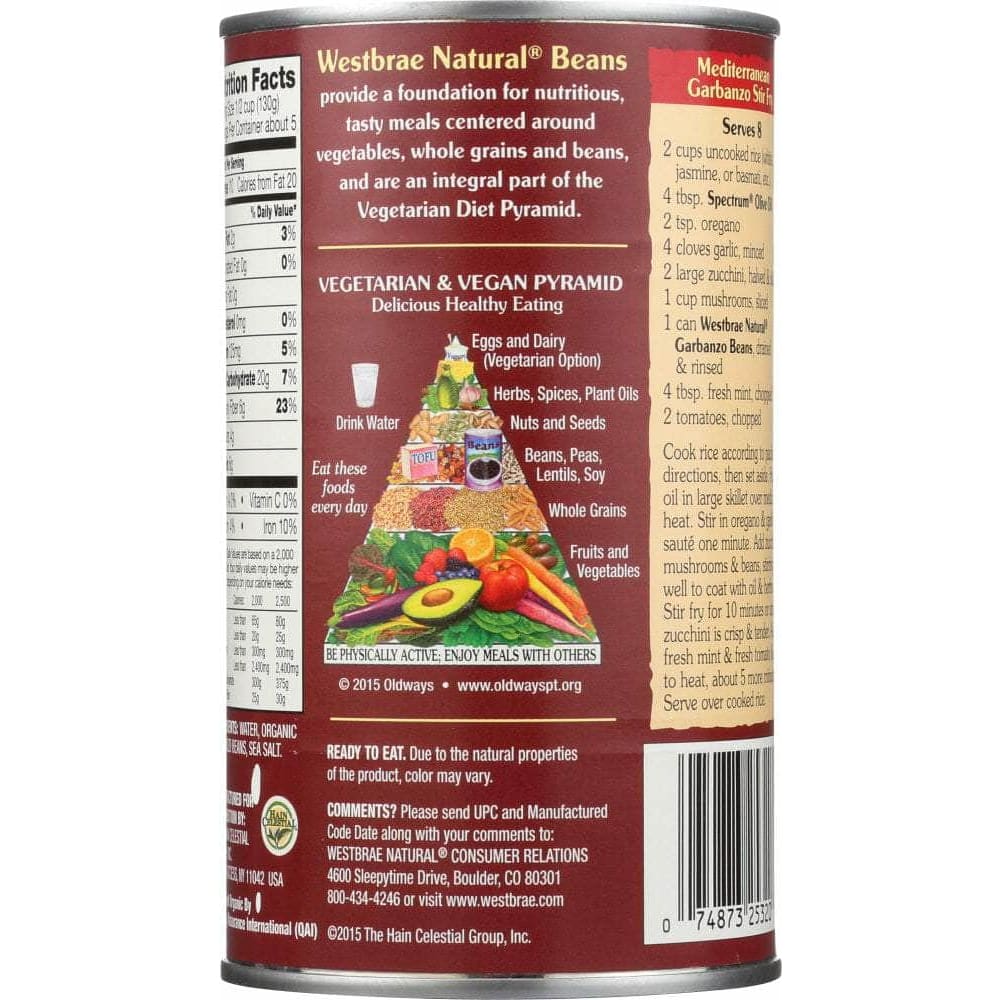 Westbrae Westbrae Natural Vegetarian Organic Garbanzo Beans, 25 Oz