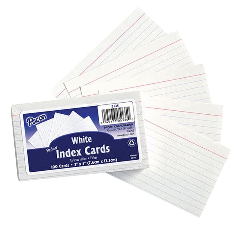 White 3X5 Ruled Index Cards 100Pk (Pack of 12) - Index Cards - Dixon Ticonderoga Co - Pacon