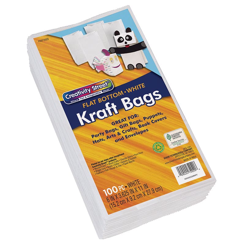 White Kraft Bag 100 Pack 6 X 3-5/8 X 11 - Craft Bags - Dixon Ticonderoga Co - Pacon