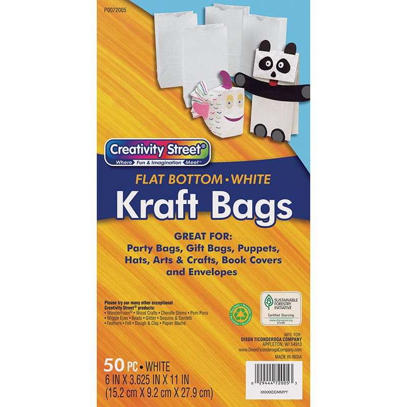 White Kraft Bag 50 Pack 6 X 3-5/8 X 11 (Pack of 3) - Craft Bags - Dixon Ticonderoga Co - Pacon