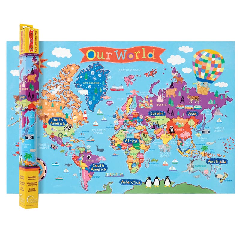 World Map For Kids (Pack of 2) - Maps & Map Skills - Round World Products