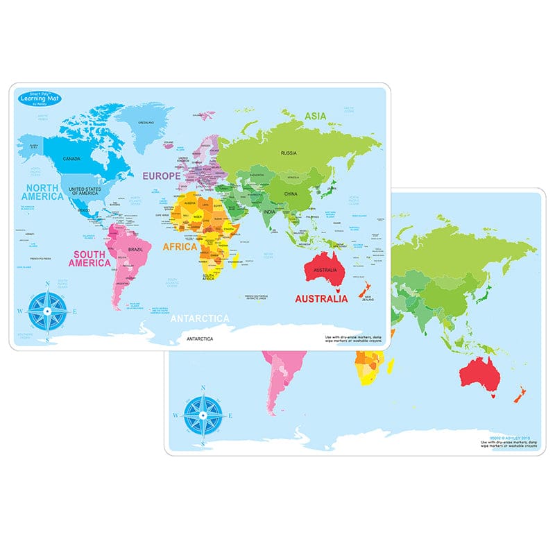 World Map Learning Mat Double Sided Write On Wipe Off (Pack of 10) - Maps & Map Skills - Ashley Productions