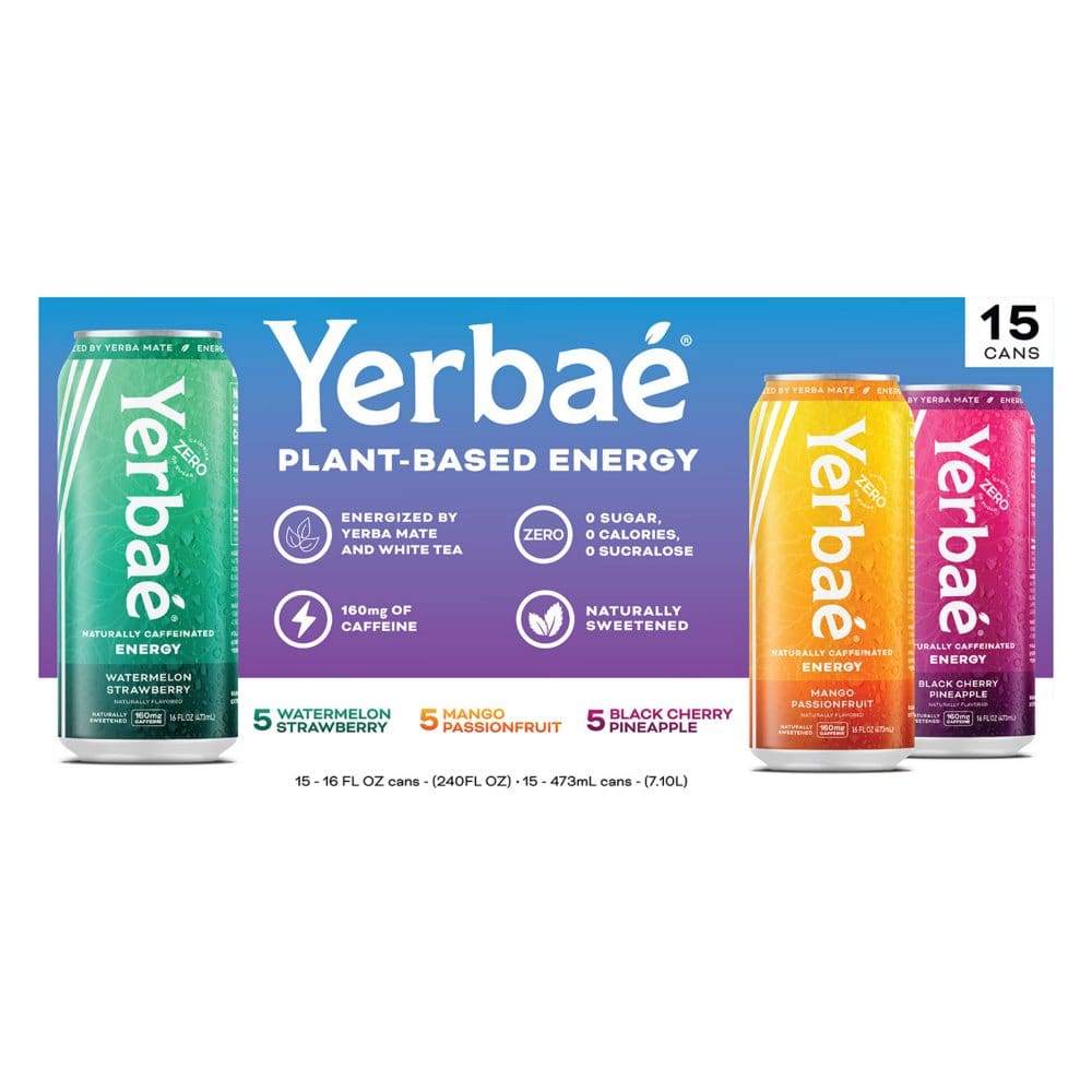 Yerbae Plant Based Energy Drink Variety Pack (16 fl. oz. 15 pk.) - Limited Time Snacks & Beverages - Yerbae