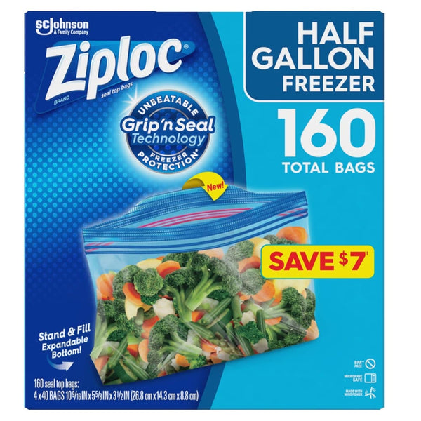 Ziploc 0.5-Gal. Freezer Bags, 144 pk