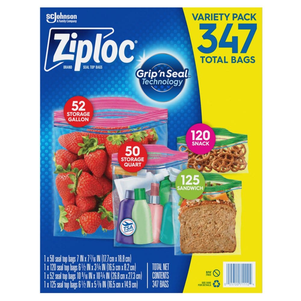 Ziploc Easy Open Bags Variety Pack (347 ct.) - Paper & Plastic - Ziploc Easy